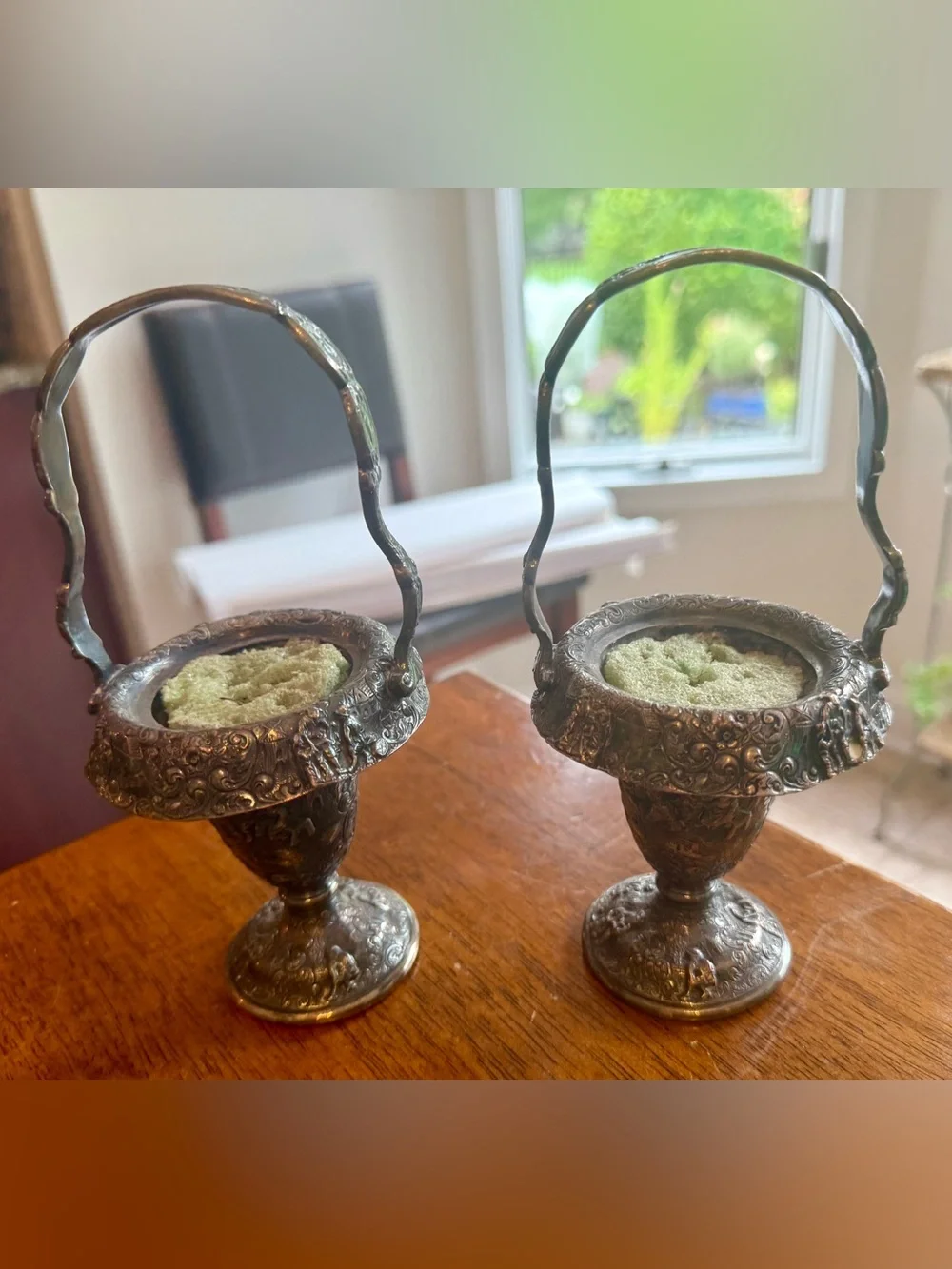 RARE Matching Pair Antique Victorian Silver-plated Bride's Baskets Bride Wedding